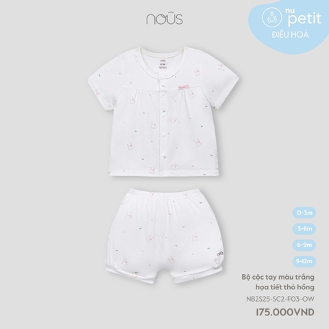 NOUS - Bộ cộc tay màu trắng họa tiết thỏ hồng - Nu Petit - SS25.T3A