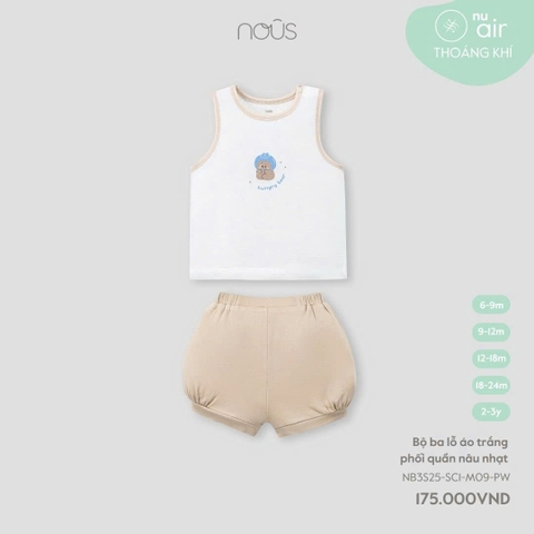 NOUS - Bộ ba lỗ áo trắng phối quần nâu nhạt  - Nu Air - SS25.T3A
