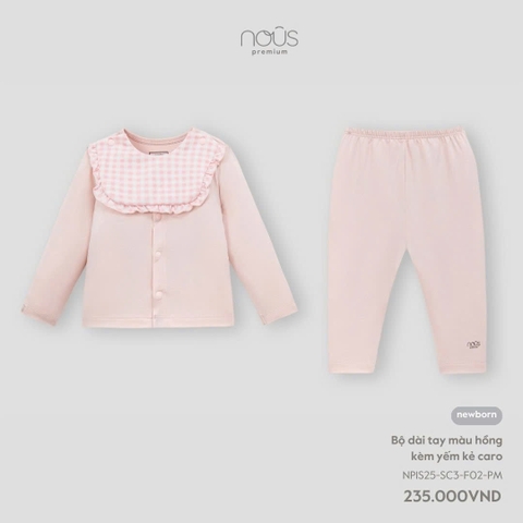 NOUS - Bộ dài tay màu hồng kèm yếm kẻ caro - SS25.T3A