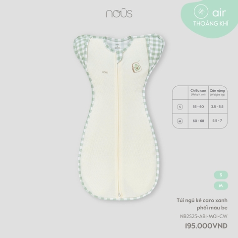 NOUS - Túi ngủ kẻ caro xanh phối màu be - Nu Petit/ Nu Air - SS25.T3B