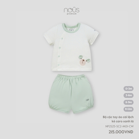 NOUS - Bộ cộc tay áo cài lệch kẻ caro xanh lá - Nu Doux - SS25.T3B