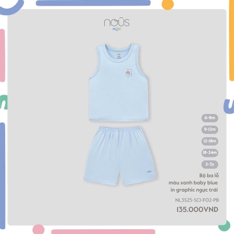 NOUS MINI - Bộ ba lỗ màu xanh baby blue in graphic ngực trái - SS25.T3C
