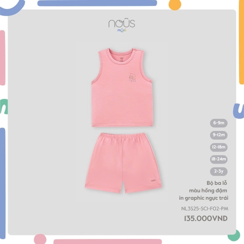 NOUS MINI - Bộ ba lỗ màu hồng đậm in graphic ngực trái - SS25.T3C