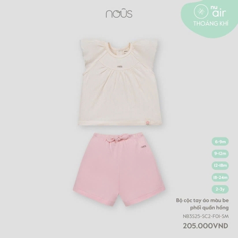 NOUS:-:Bộ:cộc:tay:áo:màu:be:phối:quần:hồng:-:2-3Y:-:SS25.T4A