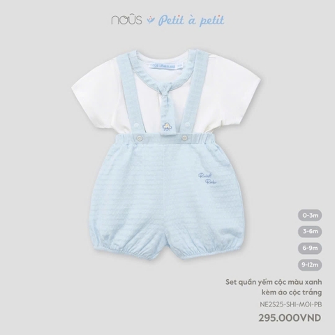 NOUS:-:Set:quần:yếm:cộc:màu:xanh:kèm:áo:cộc:trắng:-:3-6M:-:SS25.T5A