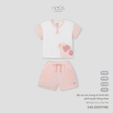 NOUS - Bộ cộc áo trang trí hình thỏ phối quần hồng nhạt - SS25.T5A