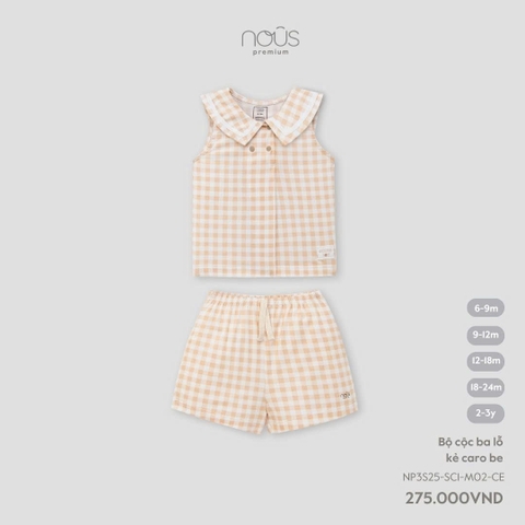 NOUS - Bộ cộc ba lỗ kẻ caro be - 18-24M - SS25.T5A