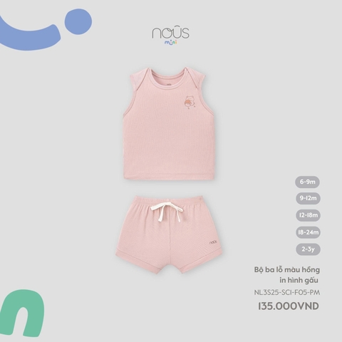 NOUS S10 - Bộ ba lỗ màu hồng in hình gấu - 18-24M - SS25.T5C