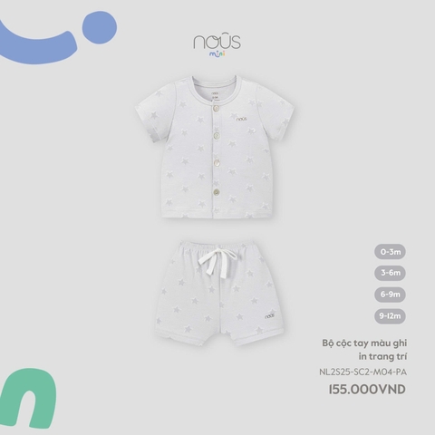 NOUS:MINI:-:Bộ:cộc:tay:màu:ghi:in:trang:trí:-:0-3M:-:SS25.T5C