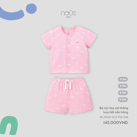 NOUS MINI - Bộ cộc tay cài thẳng hoạ tiết nền hồng - - 6-9M - SS25.T5C