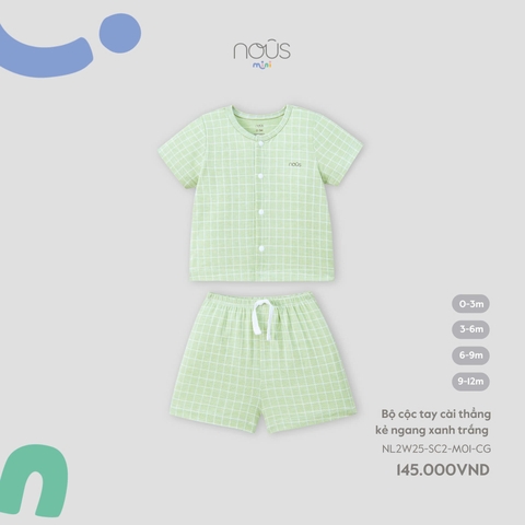 NOUS S10 - Bộ cộc tay cài thẳng kẻ ngang xanh trắng - 0-3M - SS25.T5C