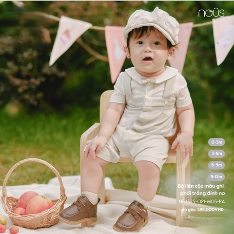 NOUS Z25 - Body cộc màu ghi phối trắng đính nơ - 0-3M - SS25.T6B