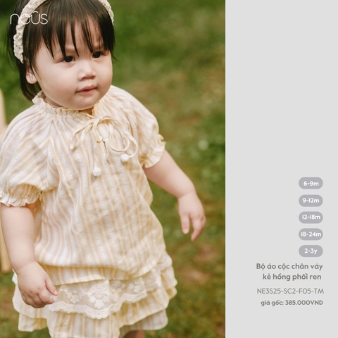 NOUS Z25 - Bộ áo cộc chân váy kẻ hồng phối ren - 6-9M - SS25.T6B
