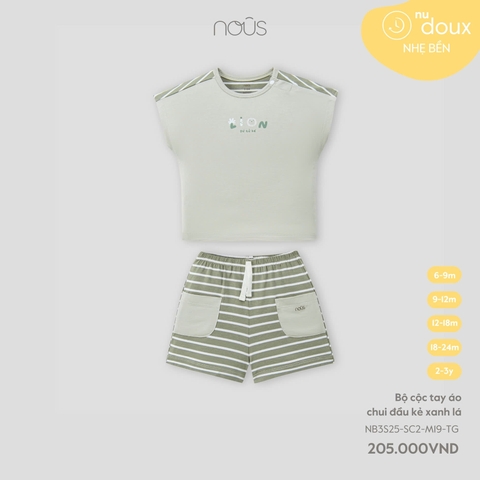 NOUS:S25:NP25:-:Bộ:cộc:tay:áo:chui:đầu:kẻ:xanh:lá:-:18-24M:-: