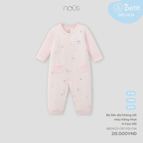 NOUS - Body dài không tất màu hồng nhạt in họa tiết - SS25.T7A