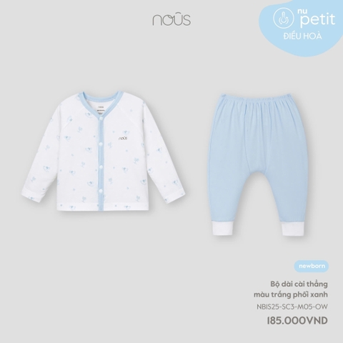 NOUS - Bộ dài cài thẳng màu trắng phối xanh  - SS25.T7A