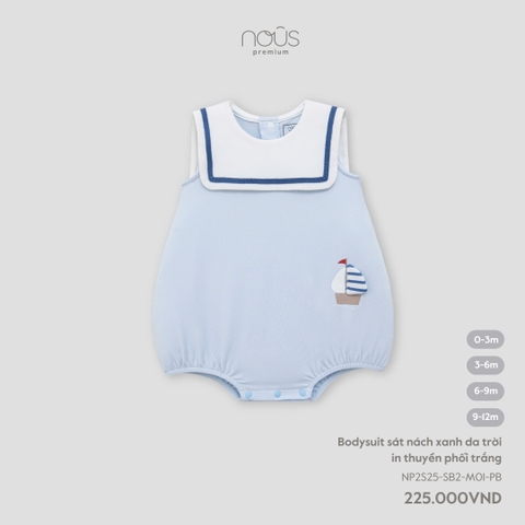 NOUS - Body sát nách xanh da trời in thuyền phối trắng - SS25.T7A