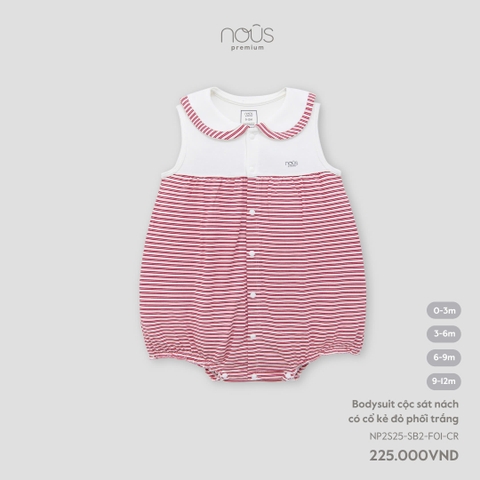 NOUS S10 - Body cộc sát nách có cổ kẻ đỏ phối trắng - 3-6M - SS25.T7A