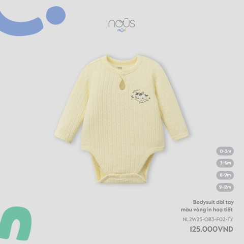 NOUS:MINI:-:Body:chip:dài:tay:màu:vàng:in:hoạ:tiết:-:3-6M:-:SS25.T7B