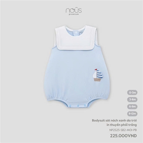 NOUS - Body sát nách xanh da trời in thuyền phối trắng - 0-3M - SS25.T7A
