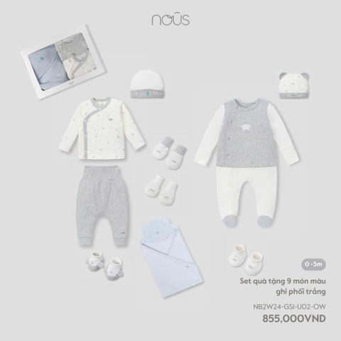 NOUS - Set quà tặng 9 món màu ghi phối trắng - SS25.T8A