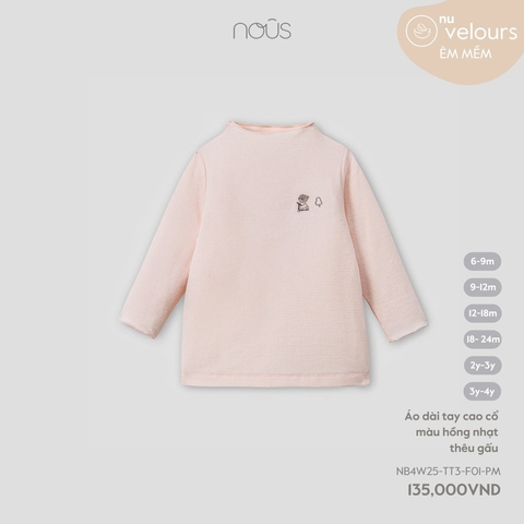 NOUS - Áo dài tay cao cổ màu hồng nhạt thêu gấu - 18-24M - SS25.T8A