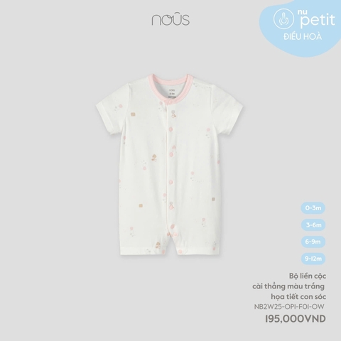 NOUS:-:Body:cộc:cài:thẳng:màu:trắng:họa:tiết:con:sóc:-:0-3M:-:SS25.T8A