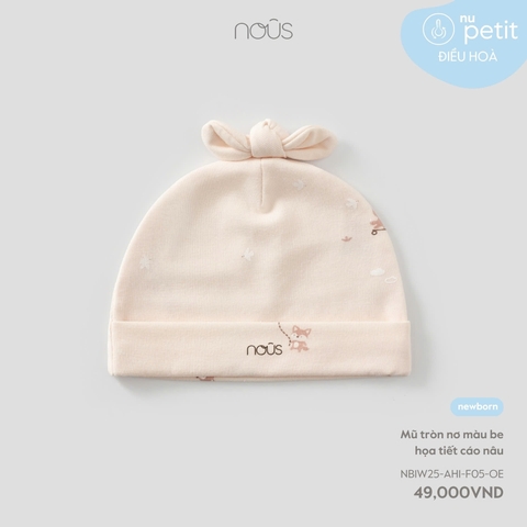 NOUS - Mũ tròn nơ màu be họa tiết cáo nâu - SS25.T8A