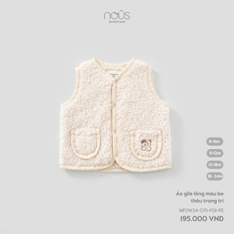 NOUS:-:Áo:gile:lông:màu:be:thêu:trang:trí:-:6-9M:-:SS25.T9C