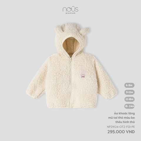 NOUS - Áo khoác lông mũ tai thỏ màu be thêu hình thỏ - 18-24M - SS25.T9C