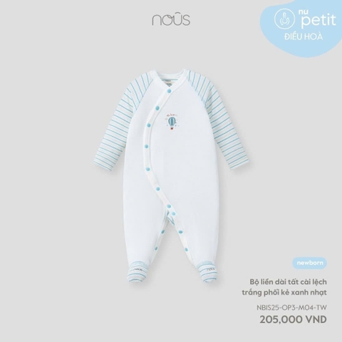 NOUS - Body dài tất cài lệch trắng phối kẻ xanh nhạt  - SS25.T10A