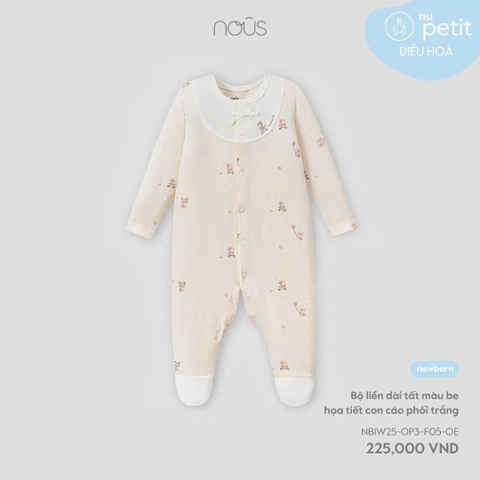 NOUS - Body dài tất màu be họa tiết con cáo phối trắng - SS25.T10A