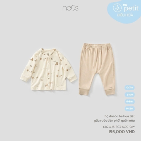 NOUS - Bộ dài áo be họa tiết gấu rước đèn phối quần nâu - SS25.T10A - ớc đèn phối quần nâu - 0-3M