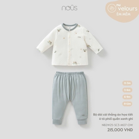 NOUS - Bộ dài cài thẳng áo họa tiết ô tô phối quần xanh ghi - SS25.T10A