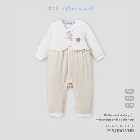 NOUS - Body dài không tất màu trắng phối be đính nơ - SS25.T10A