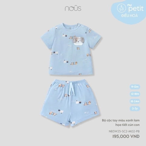 NOUS - Bộ cộc tay màu xanh lam họa tiết cún con - 12-18M - SS25.T10A