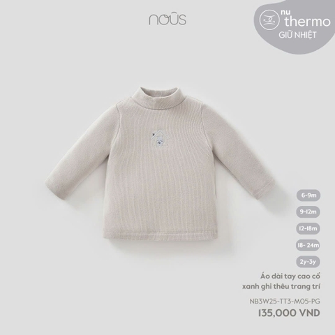 NOUS - Áo dài tay cao cổ xanh ghi thêu trang trí - SS25.T10A