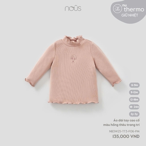 NOUS - Áo dài tay cao cổ màu hồng thêu trang trí - SS25.T10A - hồng thêu trang trí - 9-12M