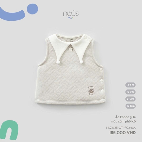 NOUS MINI - Áo khoác Gile màu xám phối cổ - 3-6M - SS25.T10A