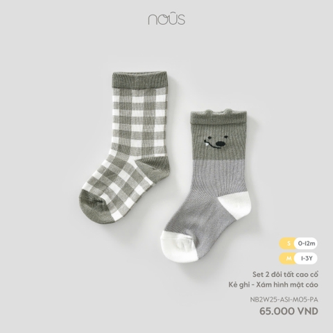 NOUS - Set 2 tất màu ghi phối caro trắng - SS25.T10A