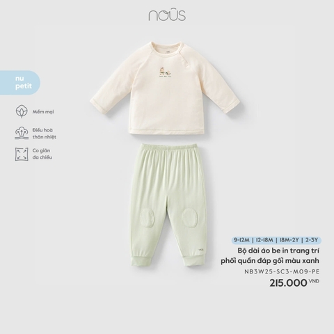 NOUS - Bộ dài áo be in trang trí phối quần đáp gối màu xanh - SS25.T11A - uần đáp gối màu xanh - 18-24M