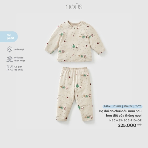 NOUS - Bộ dài áo chui đầu màu nâu họa tiết cây thông noel - 12-18M - SS25.T11A