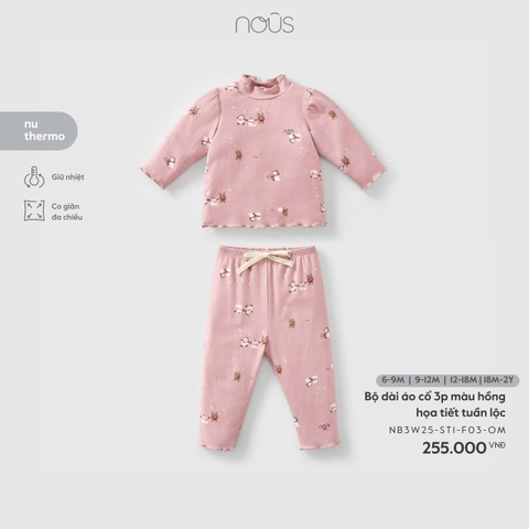NOUS - Bộ dài áo cổ 3p màu hồng họa tiết tuần lộc - 6-9M - SS25.T11A