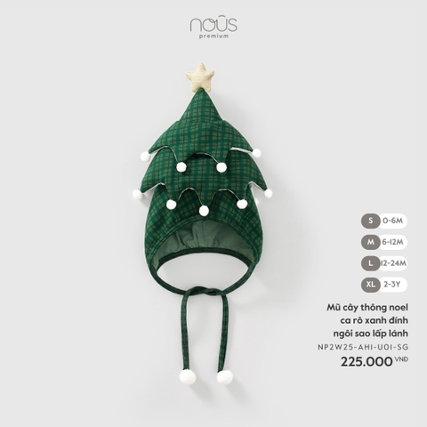 NOUS S10 - Mũ cây thông noel ca rô xanh đính ngôi sao lấp lánh - S - SS25.XMAS