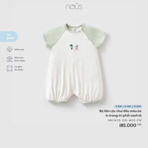 NOUS - Body cộc chui đầu màu be in trang trí phối xanh lá - 3-6M - SS25.T11A