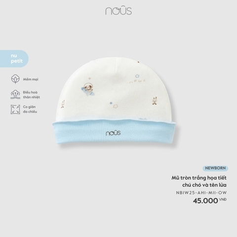 NOUS - Mũ tròn trắng họa tiết chú chó và tên lửa NB - SS25.T11A