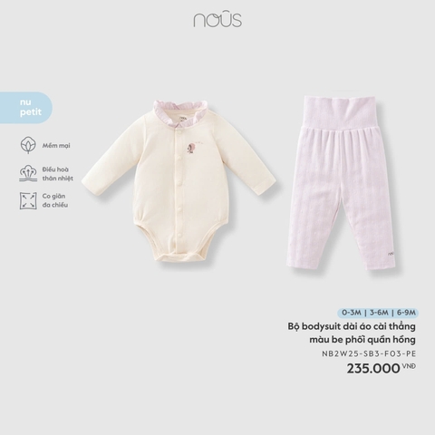 NOUS - Bộ body chip dài áo cài thẳng màu be phối quần hồng - 6-9M - SS25.T11A