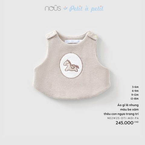 NOUS - Áo gile nhung màu be xám thêu con ngựa trang trí - 6-9M - SS25.TET