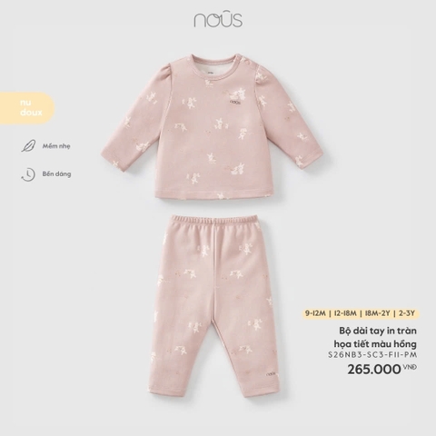 NOUS - Bộ dài tay in tràn họa tiết màu hồng - 18-24M - SS26.T1A