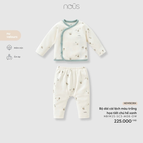 NOUS - Bộ dài cài lệch màu trắng họa tiết chú hề xanh - Newborn - SS26.T1A